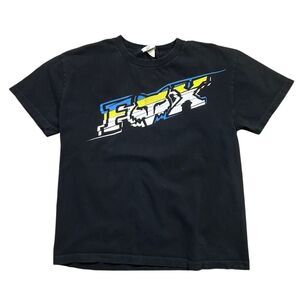 Y2K Fox Racing Black Graphic Spell Out T-Shirt Large